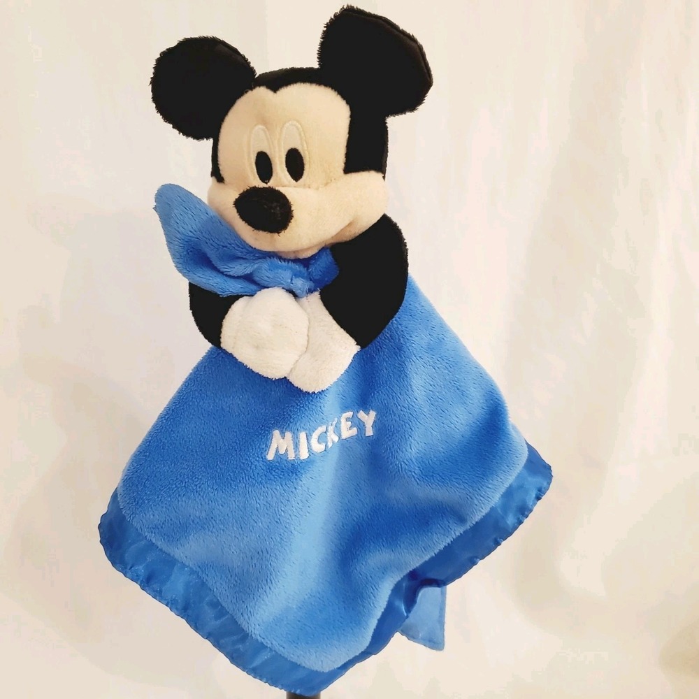 Disney 12" Mickey Mouse Lovey Blue Satin Security Blanket‎  rattle & crinkle